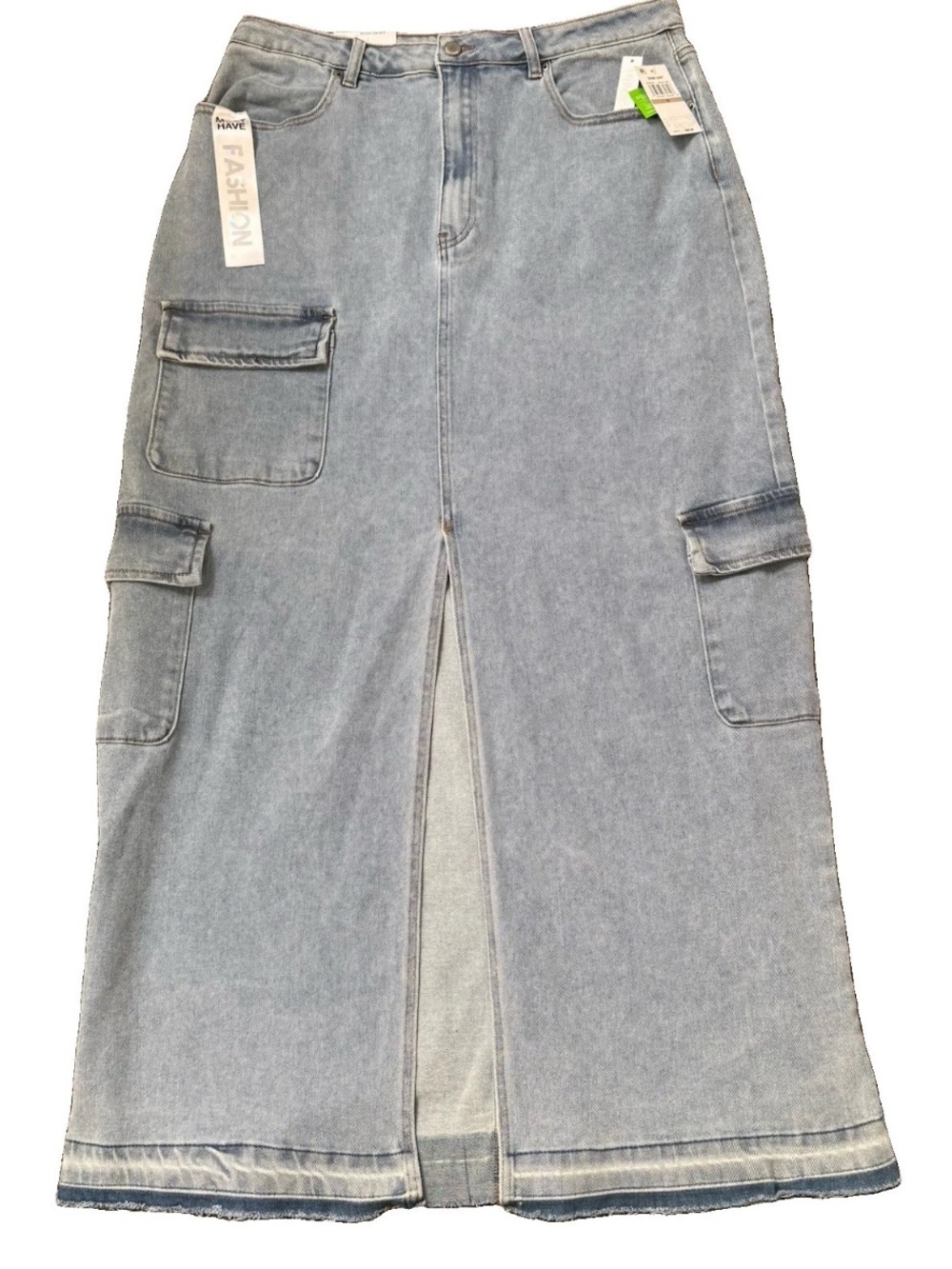 Tinseltown Maxi Cargo High Rise Denim Skirt Front Slit Size 15 Grunge Festival